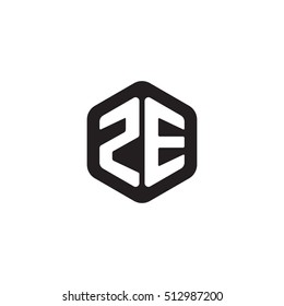 Initial letters ZE rounded hexagon shape monogram black simple modern logo