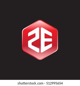 Initial letters ZE rounded hexagon shape red modern logo
