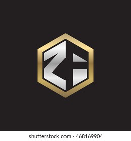 Initial letters ZF negative space hexagon shape logo silver gold
