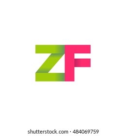 Initial letters ZF overlapping fold logo green magenta
