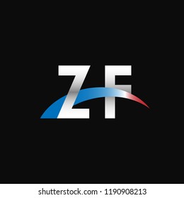 Initial letters ZF overlapping movement swoosh logo, metal silver blue red color on black background