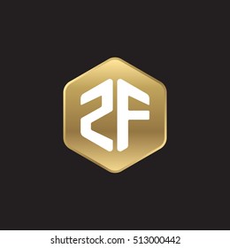 Initial letters ZF rounded hexagon shape gold modern logo