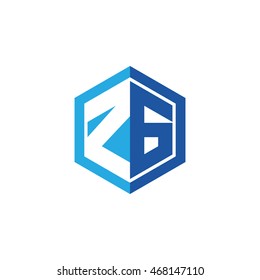 Initial letters ZG negative space hexagon shape logo blue