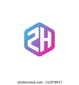 Initial letters ZH rounded hexagon shape blue pink purple simple modern logo