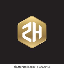 Initial letters ZH rounded hexagon shape gold modern logo