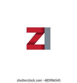 Initial letters ZI overlapping fold logo red gray
