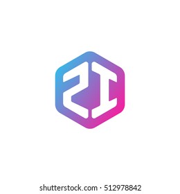 Initial letters ZI rounded hexagon shape blue pink purple simple modern logo