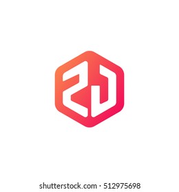 Initial letters ZJ rounded hexagon shape red orange simple modern logo
