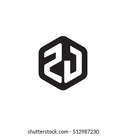Initial letters ZJ rounded hexagon shape monogram black simple modern logo