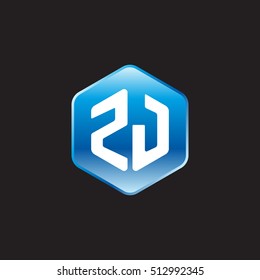 Initial letters ZJ rounded hexagon shape blue modern logo