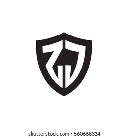 Initial letters ZJ shield shape black monogram logo