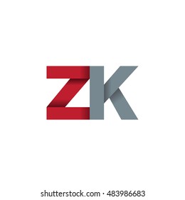 Initial letters ZK overlapping fold logo red gray