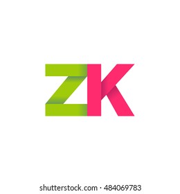Initial letters ZK overlapping fold logo green magenta