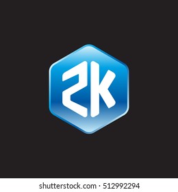 Initial letters ZK rounded hexagon shape blue modern logo