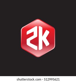 Initial letters ZK rounded hexagon shape red modern logo