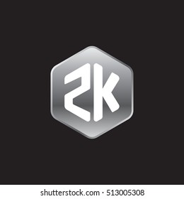 Initial letters ZK rounded hexagon shape silver modern logo