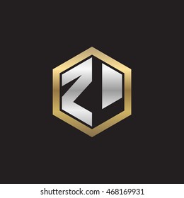 Initial letters ZL negative space hexagon shape logo silver gold