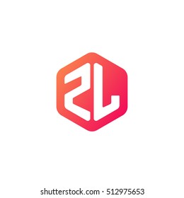 Initial letters ZL rounded hexagon shape red orange simple modern logo