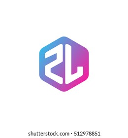 Initial letters ZL rounded hexagon shape blue pink purple simple modern logo
