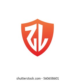 Initial letters ZL shield shape red simple logo