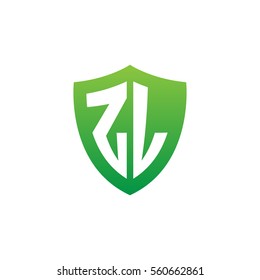 Initial letters ZL shield shape green simple logo