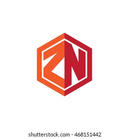 Initial letters ZN hexagon shape logo red orange