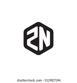 Initial letters ZN rounded hexagon shape monogram black simple modern logo