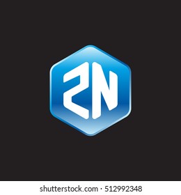 Initial letters ZN rounded hexagon shape blue modern logo