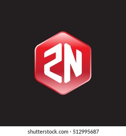 Initial letters ZN rounded hexagon shape red modern logo
