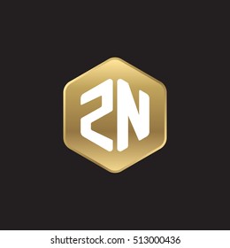Initial letters ZN rounded hexagon shape gold modern logo