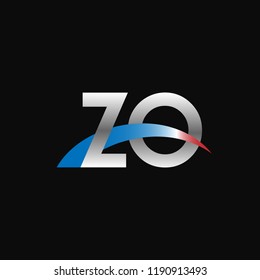 Initial letters ZO overlapping movement swoosh logo, metal silver blue red color on black background