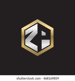 Initial letters ZP negative space hexagon shape logo silver gold