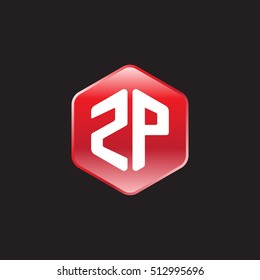 Initial letters ZP rounded hexagon shape red modern logo