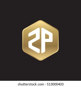 Initial letters ZP rounded hexagon shape gold modern logo