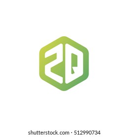 Initial letters ZQ rounded hexagon shape green simple modern logo