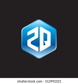 Initial letters ZQ rounded hexagon shape blue modern logo