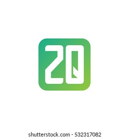 Initial letters ZQ rounded square shape green simple logo