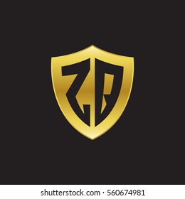 Initial letters ZQ shield shape gold logo