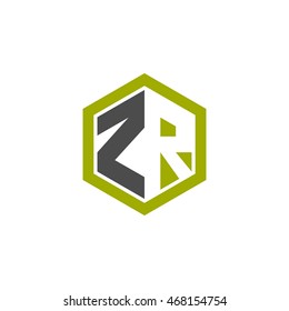 Initial letters ZR negative space hexagon shape logo green black gray