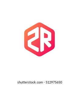 Initial letters ZR rounded hexagon shape red orange simple modern logo