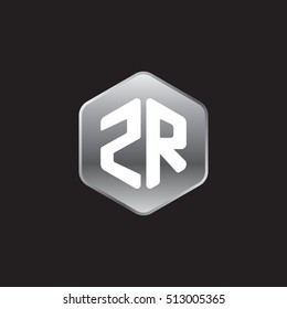 Initial letters ZR rounded hexagon shape silver modern logo