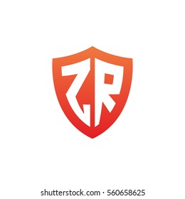 Initial letters ZR shield shape red simple logo
