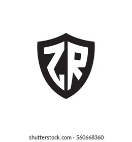 Initial letters ZR shield shape black monogram logo