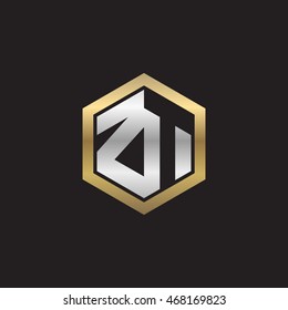 Initial letters ZT negative space hexagon shape logo silver gold