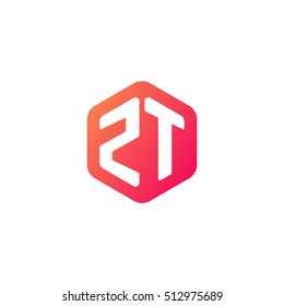 Initial letters ZT rounded hexagon shape red orange simple modern logo