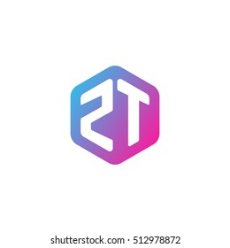 Initial letters ZT rounded hexagon shape blue pink purple simple modern logo