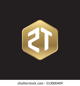 Initial letters ZT rounded hexagon shape gold modern logo
