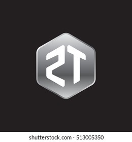Initial letters ZT rounded hexagon shape silver modern logo