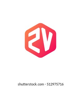 Initial letters ZV rounded hexagon shape red orange simple modern logo