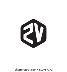 Initial letters ZV rounded hexagon shape monogram black simple modern logo